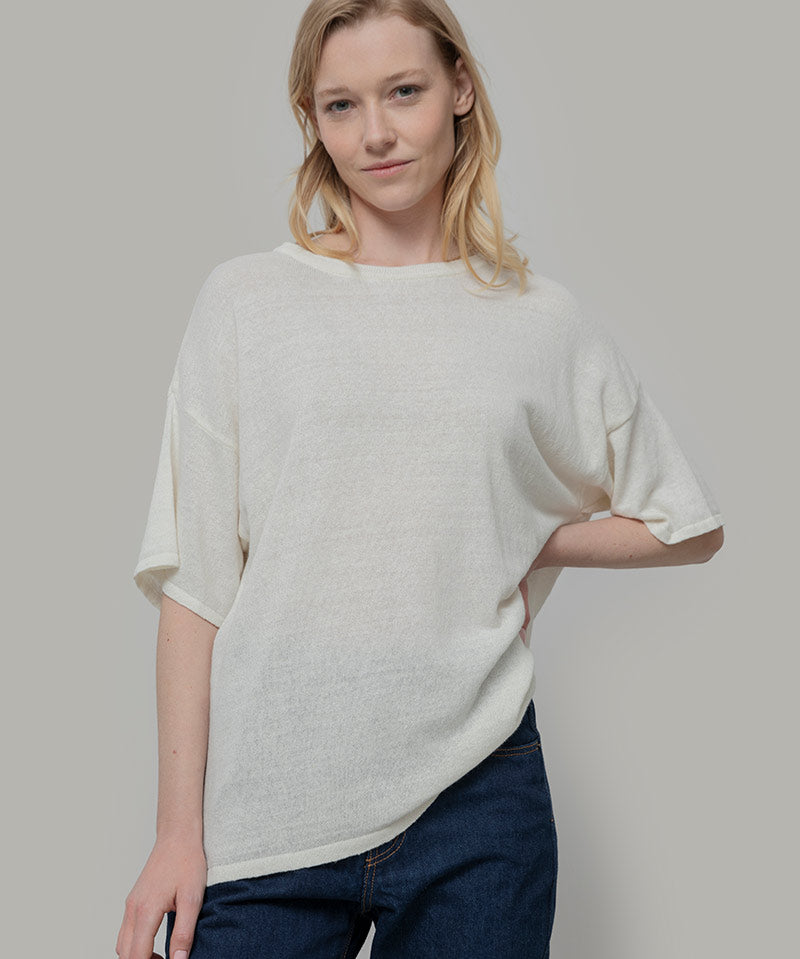 T-Shirt Lino Riciclato Donna Febe Bianco Burro