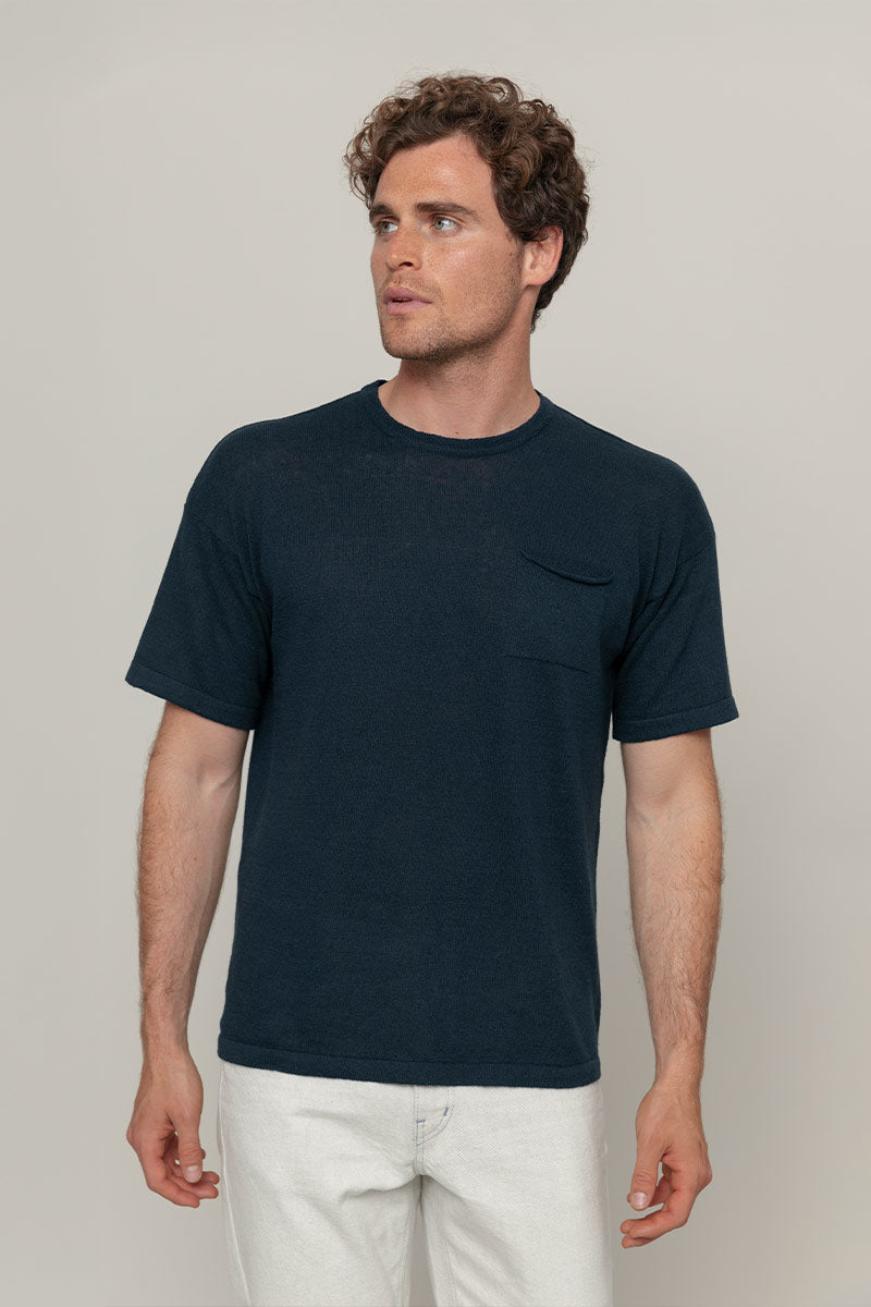 T-shirt in Maglia Uomo Lino Riciclato Matteo Blu - Rifò