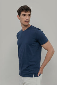 t shirt uomo cotone organico e cotone rigenerato blu - Elio