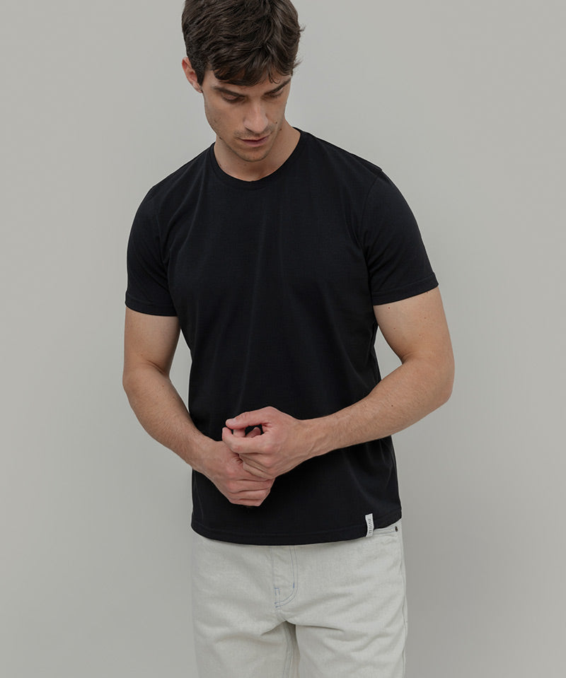 t shirt uomo cotone organico e cotone rigenerato Elio - Nero Corvino