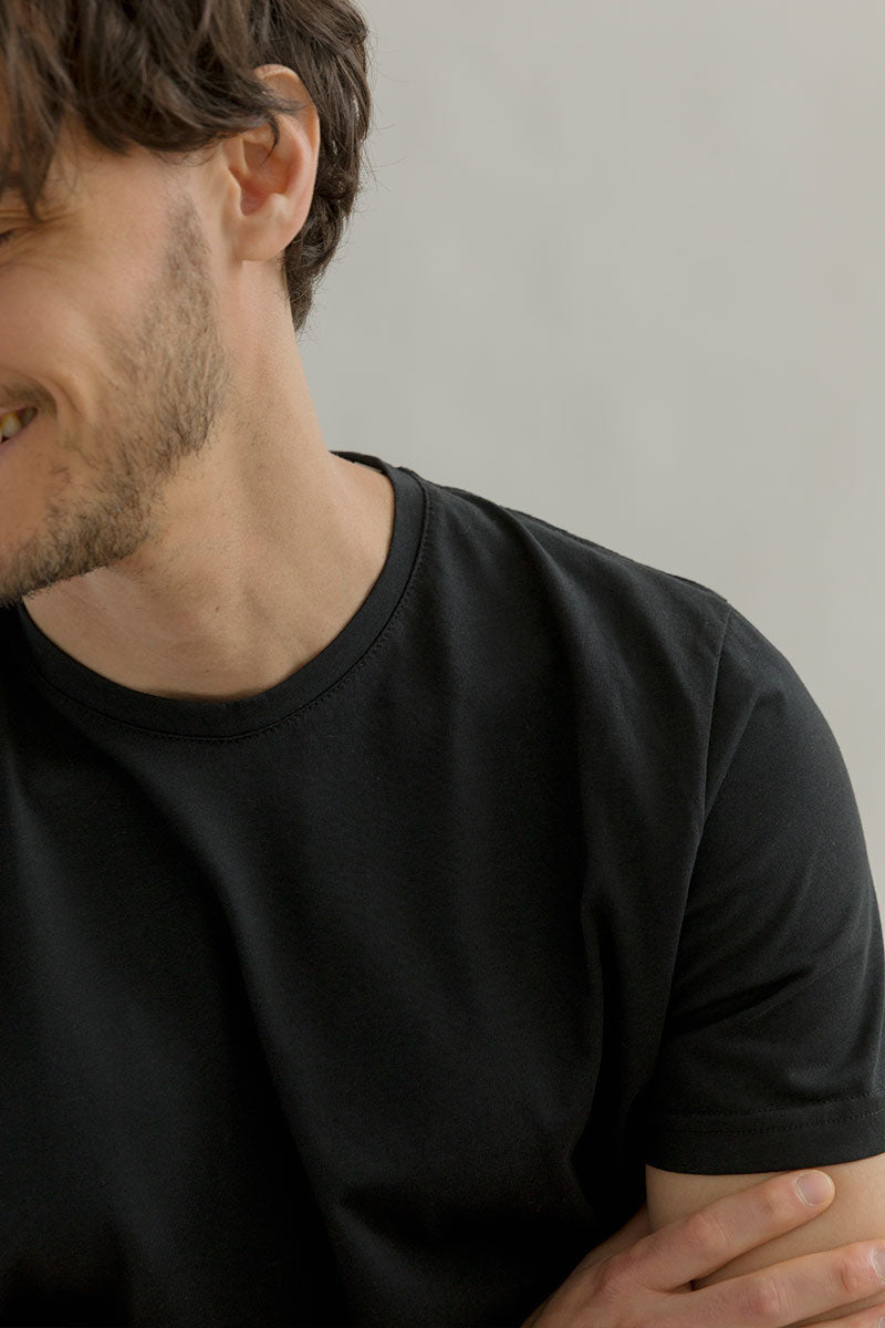 t shirt uomo cotone organico e cotone rigenerato Elio - Nero Corvino