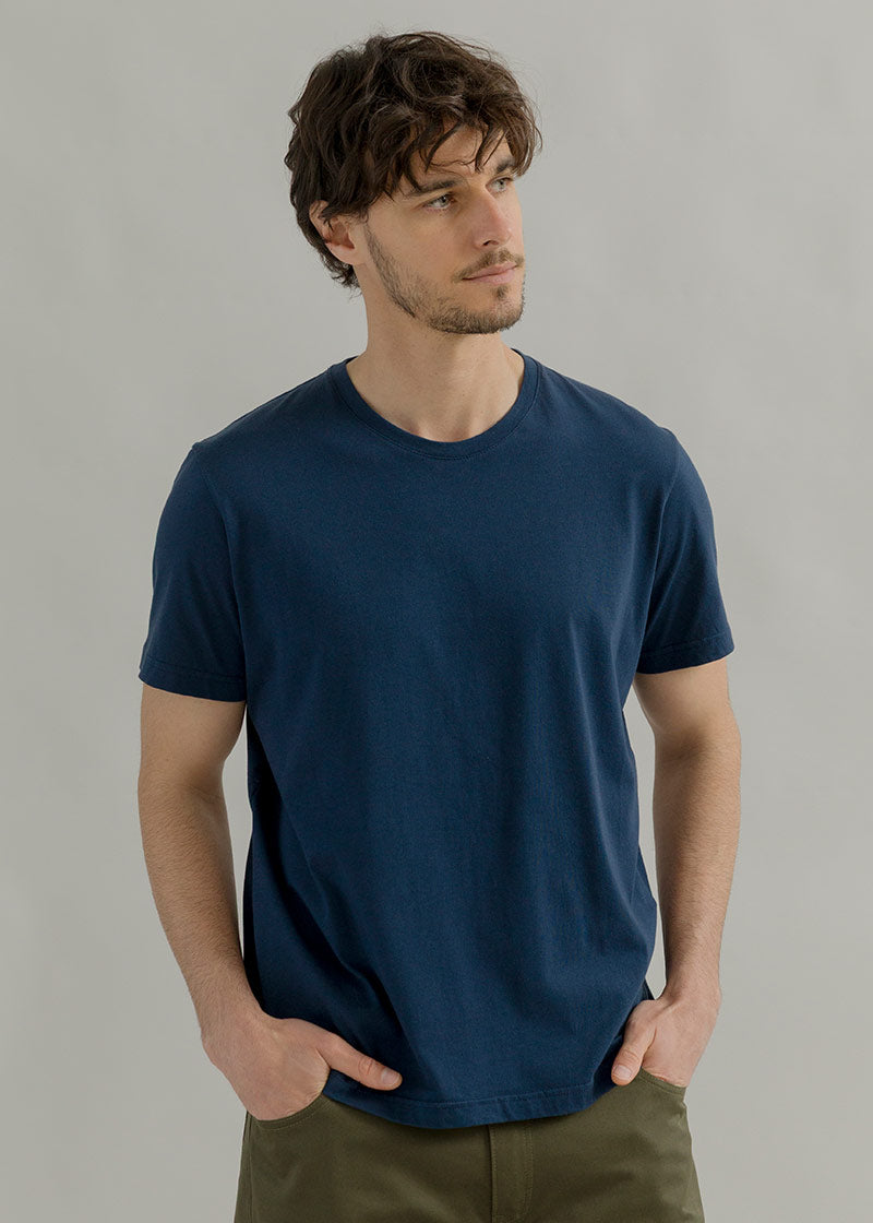 t shirt uomo cotone organico e cotone rigenerato blu - Elio