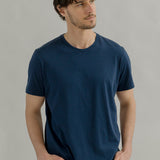 t shirt uomo cotone organico e cotone rigenerato blu - Elio