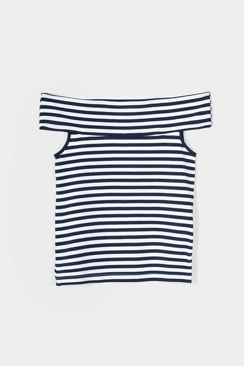 Top Spalle Scoperte Donna Viscosa a Righe con Scollo alla Bardot Rosalia - Rifò Lab Moda circolare made in Italy