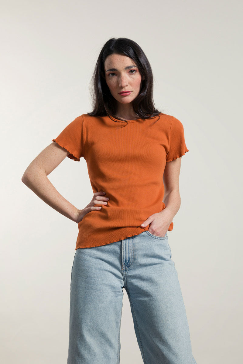 Arancio Argilla | Tshirt costina cotone rigenerato