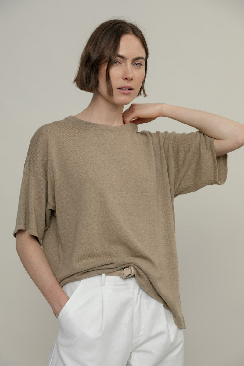T-shirt in Maglia Donna Lino Riciclato Febe Beige - Rifò