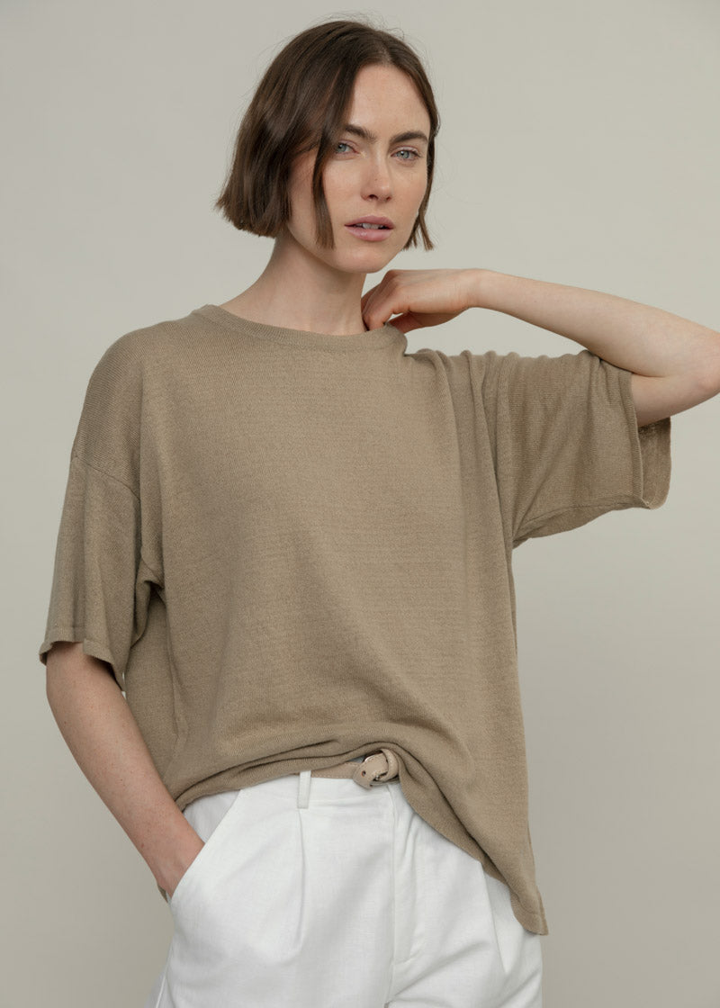 T-shirt Lino Donna Oversize Febe Beige Moda Sostenibile Rifò