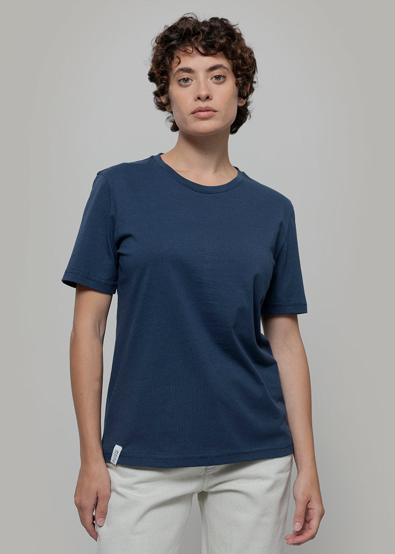 T-Shirt Donna Cotone Rigenerato Mimma Blu - Rifò Lab Moda circolare made in Italy