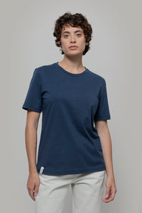 T-Shirt Donna Cotone Rigenerato Mimma Blu - Rifò Lab Moda circolare made in Italy