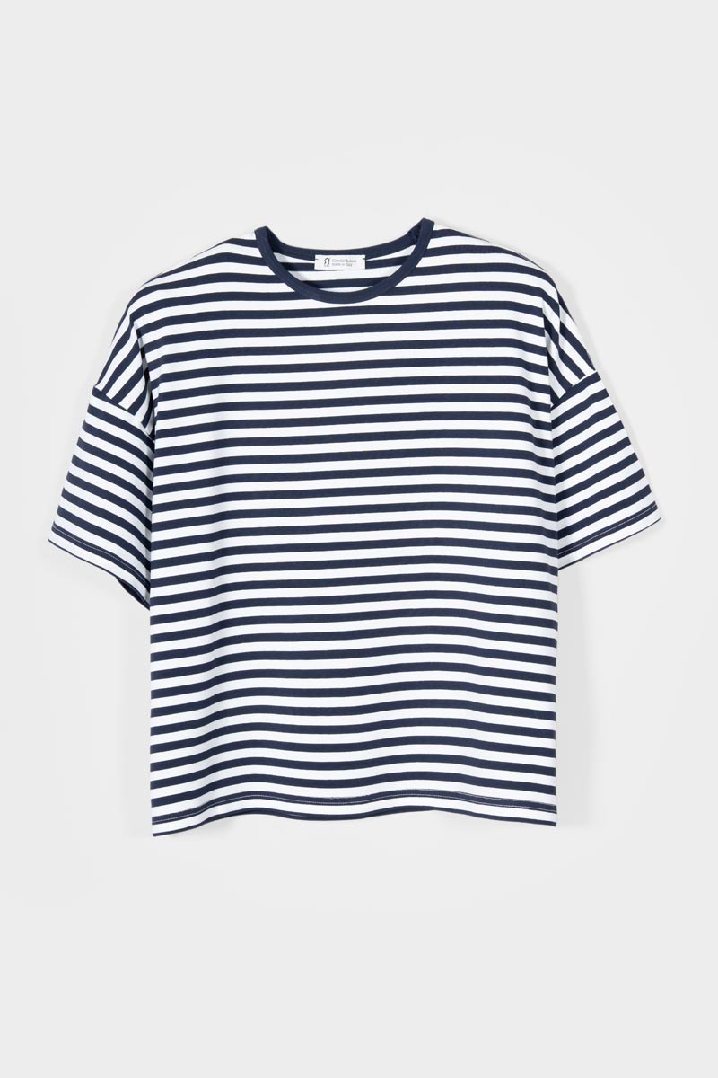 Maglietta a Righe T shirt Oversize Donna Viscosa Sienna - Rifò Lab Moda circolare made in Italy