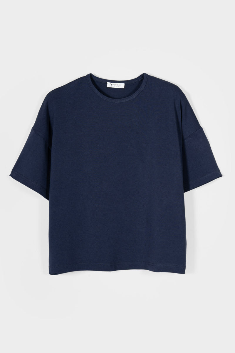 T Shirt Oversize Donna Blu Viscosa Sienna - Rifò Lab Moda circolare made in Italy