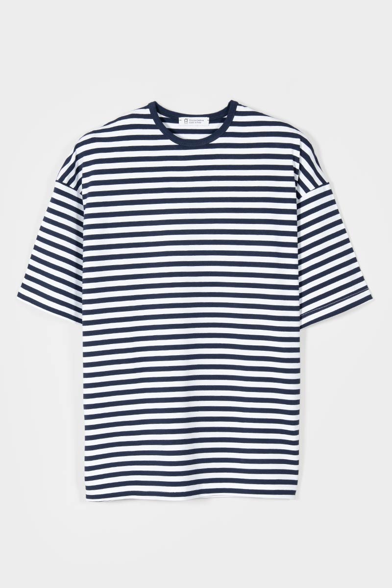 T-shirt a Righe Uomo Viscosa Tancredi - Maglietta a Righe Bianche e Blu