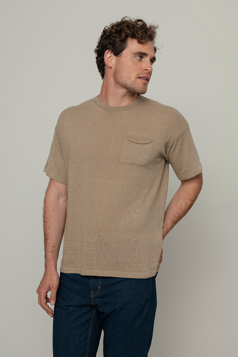 T-shirt Lino Uomo Oversize Matteo Beige - Moda Sostenibile Rifò