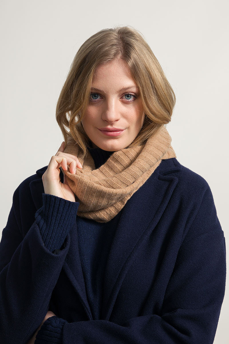 Beige Sughero | Scaldacollo Cashmere Rigenerato a coste