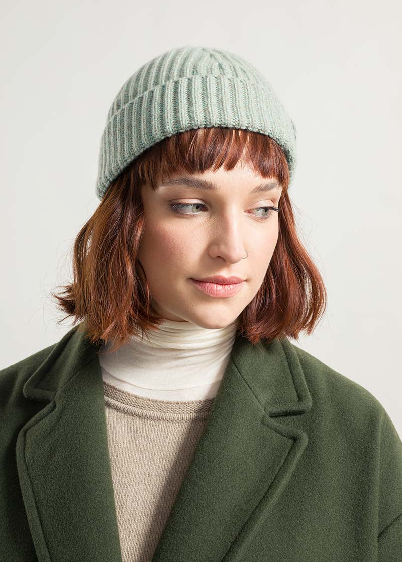 Mouline Verde Licheni | Cappellino fisherman cashmere rigenerato