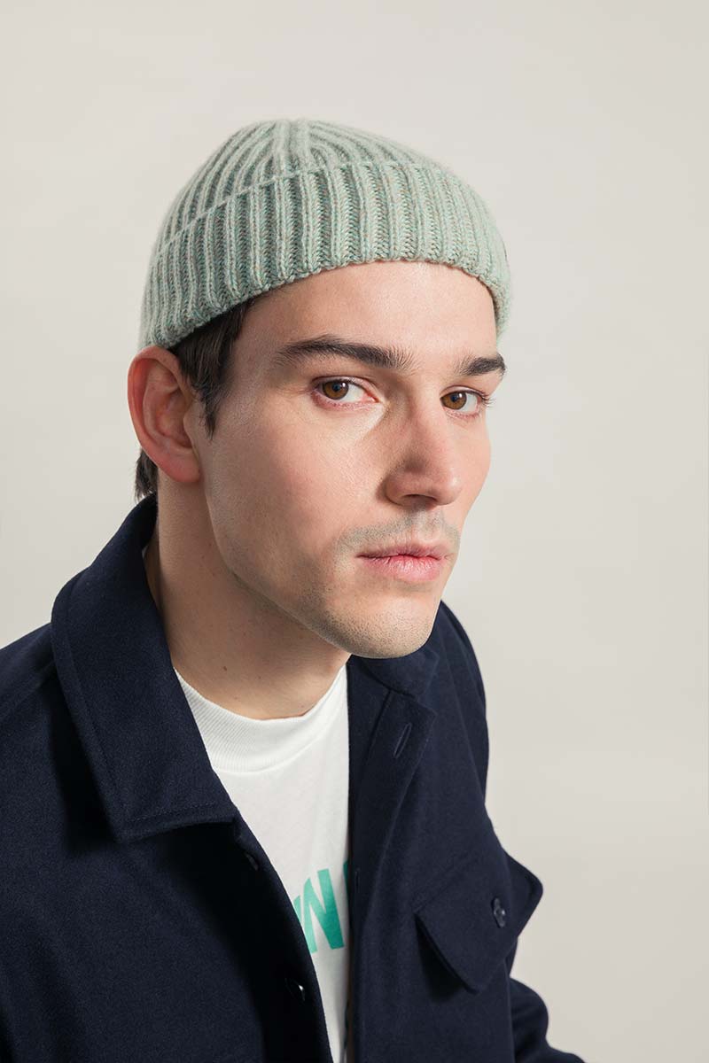 Mouline Verde Licheni | Cappellino fisherman cashmere rigenerato