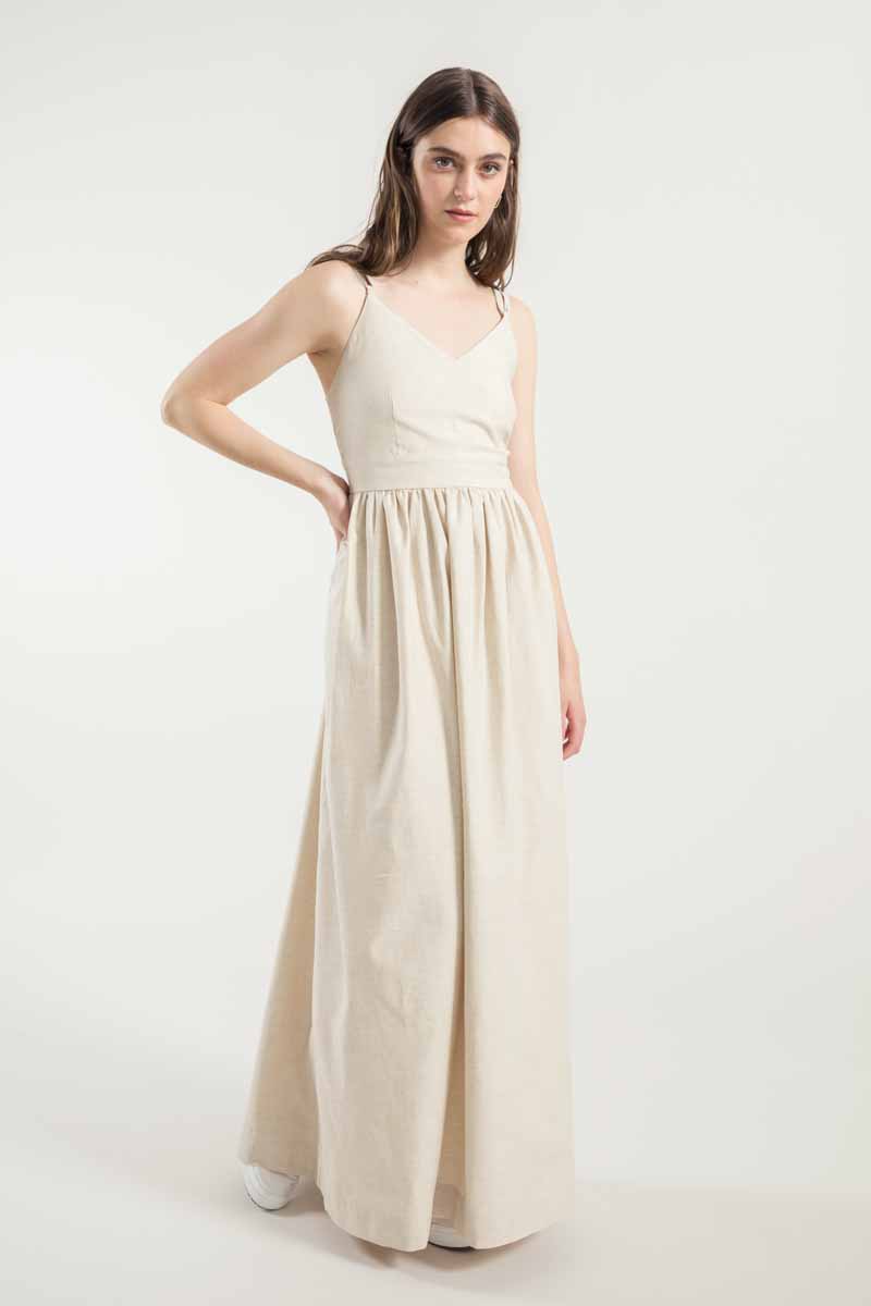 Vestito Lungo Donna Cotone Rigenerato Giada Beige - Rifò
