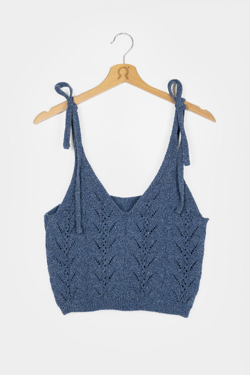 Mouline Blu Baltico | Top in maglia traforato