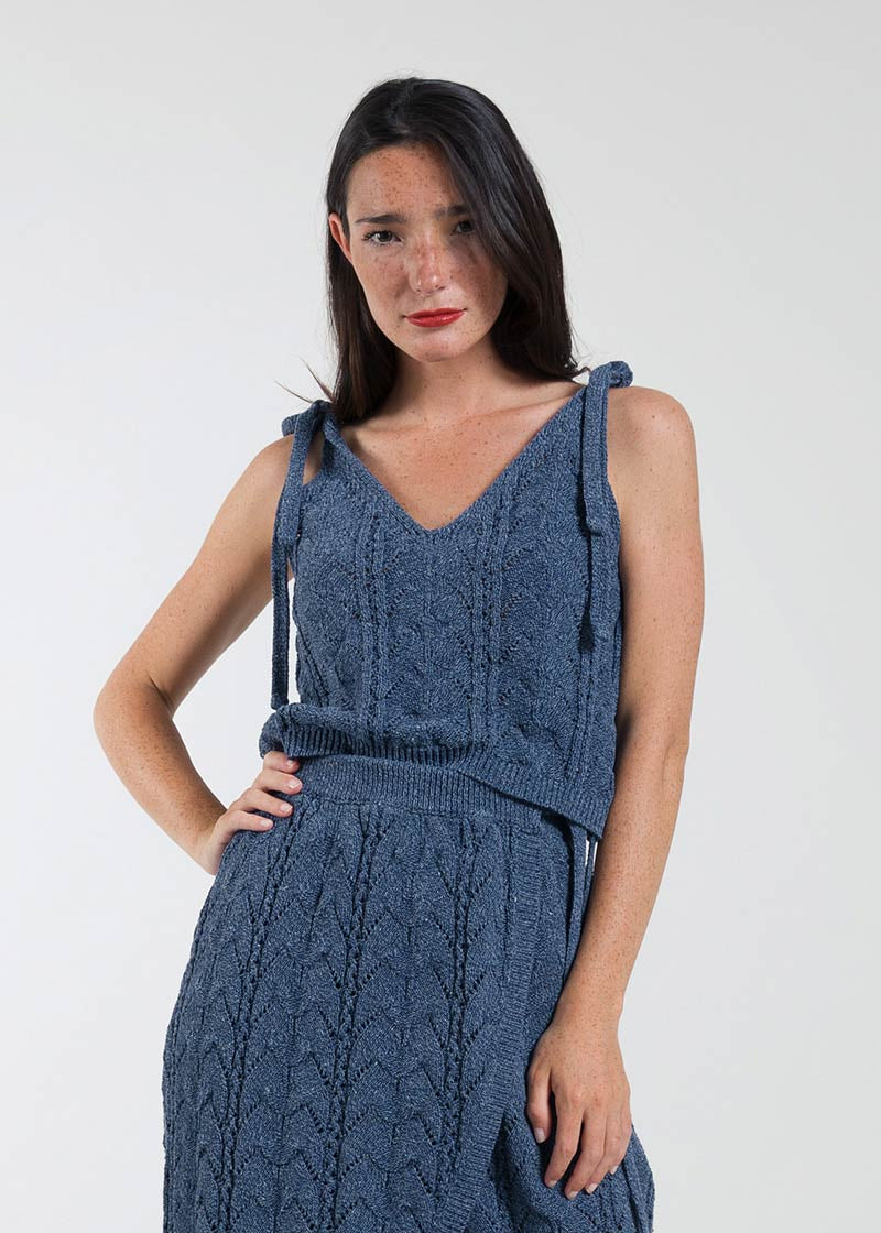 Mouline Blu Baltico | Top in maglia traforato