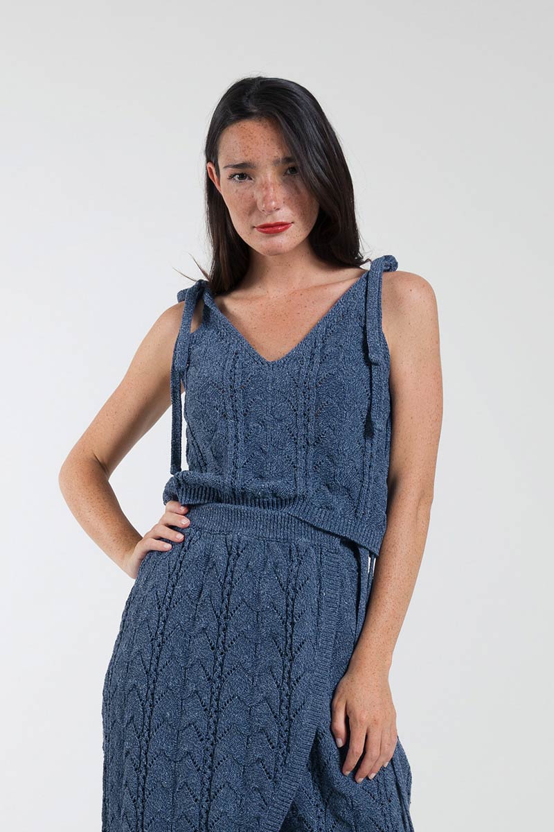 Mouline Blu Baltico | Top in maglia traforato