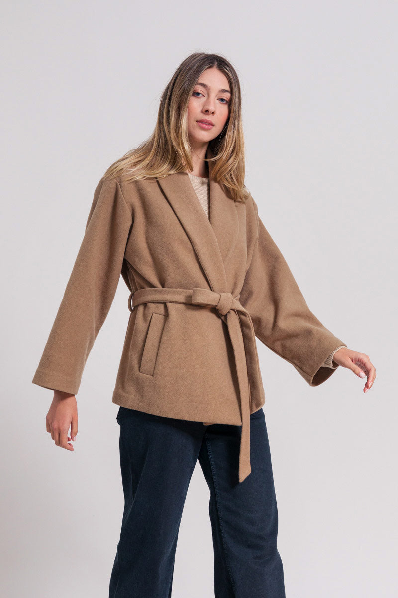 Beige Cammello | Cappotto kimono donna lana rigenerata