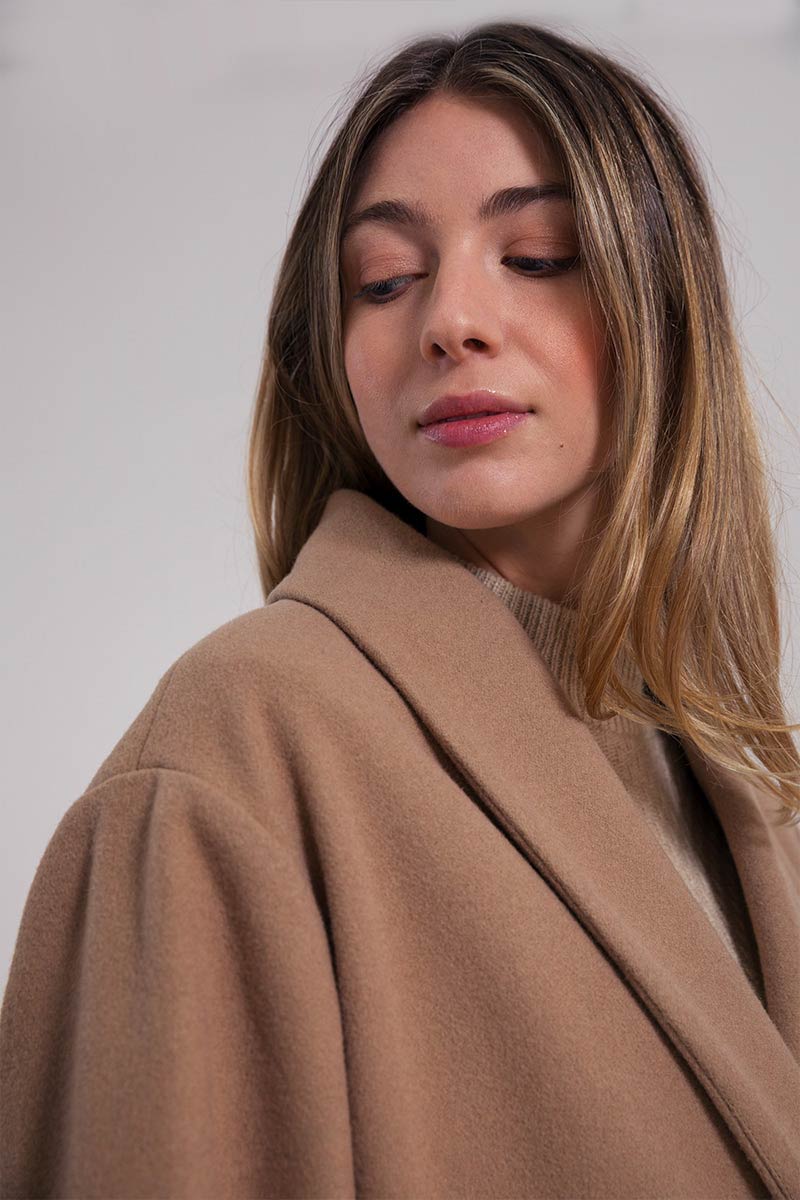 Beige Cammello | Cappotto kimono donna lana rigenerata