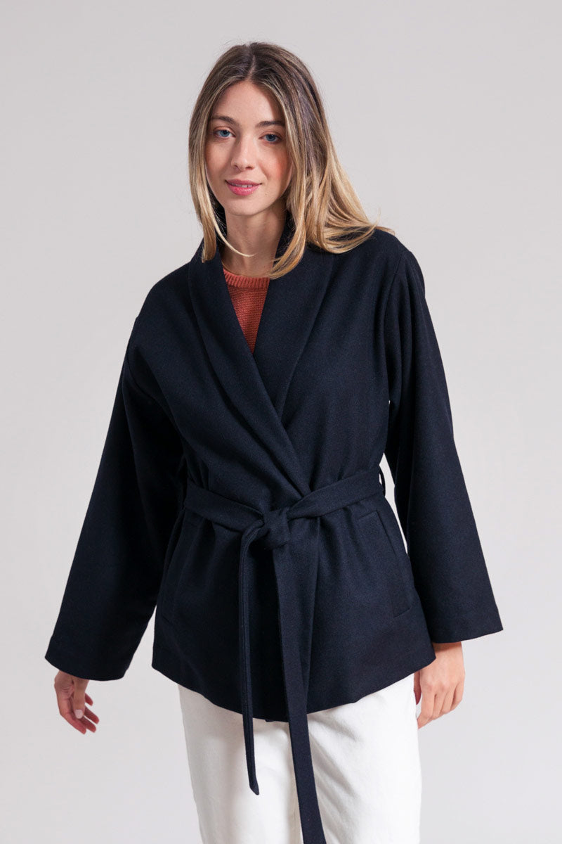 Blu Marina | Cappotto kimono donna lana rigenerata