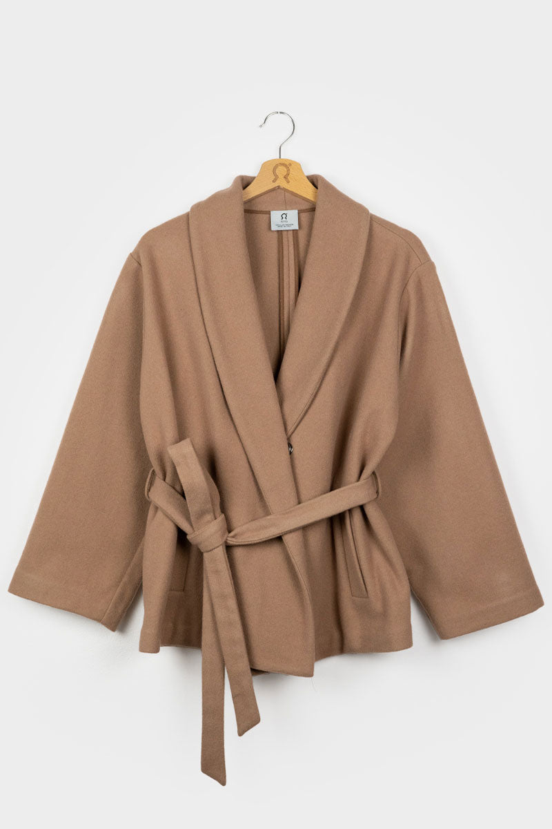 Beige Cammello | Cappotto kimono donna lana rigenerata