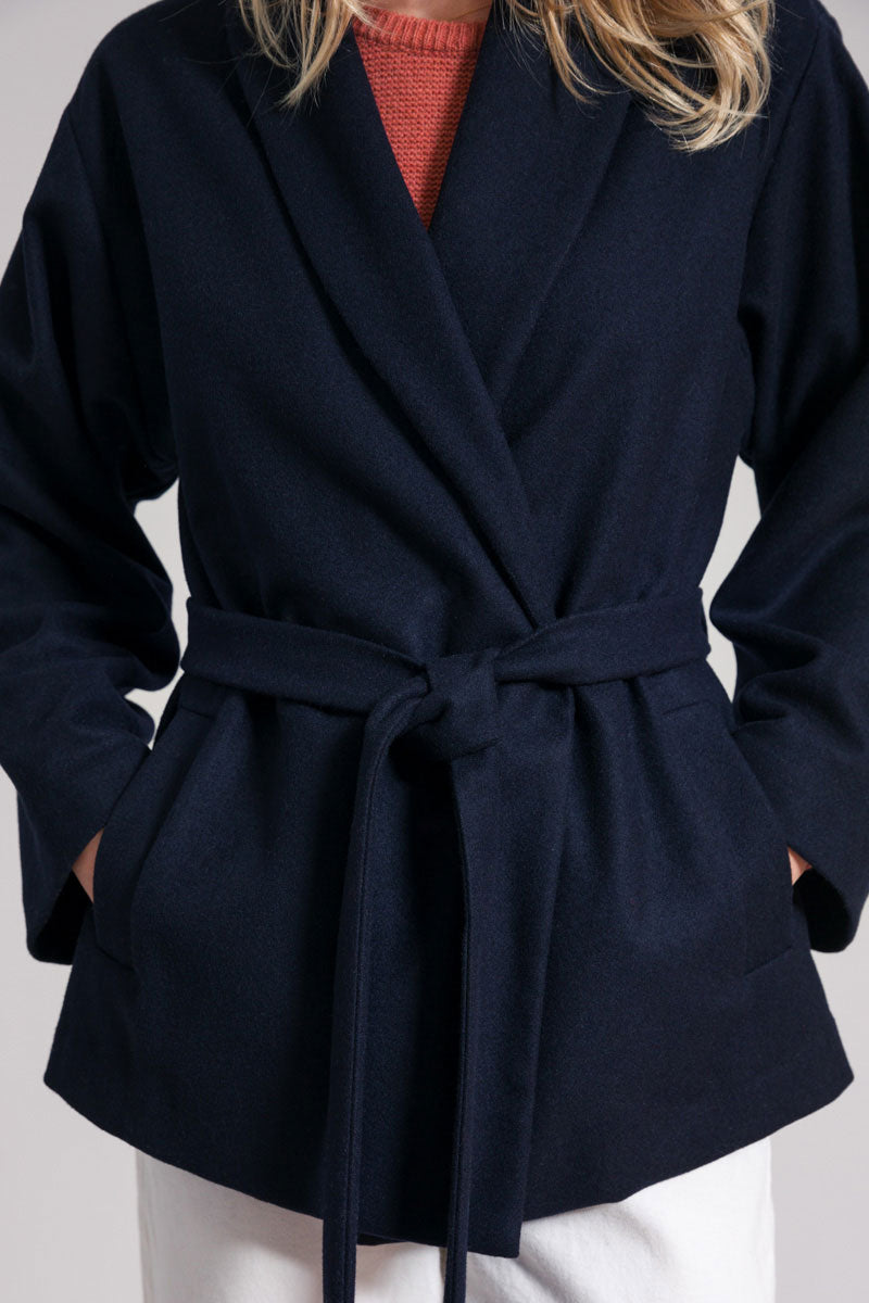 Blu Marina | Cappotto kimono donna lana rigenerata