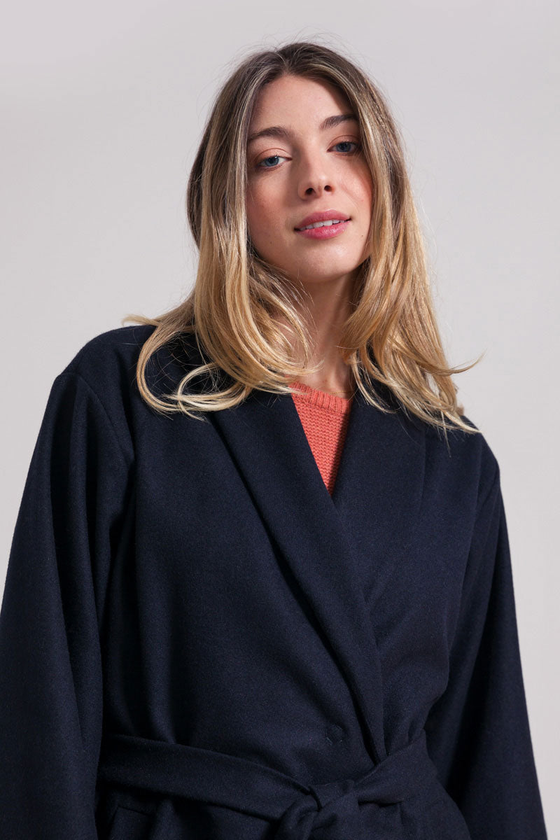 Blu Marina | Cappotto kimono donna lana rigenerata