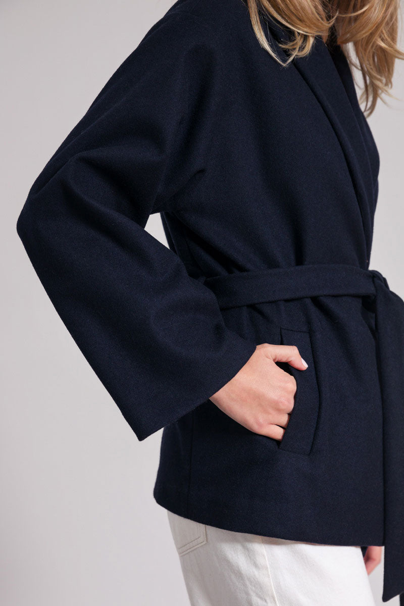 Blu Marina | Cappotto kimono donna lana rigenerata