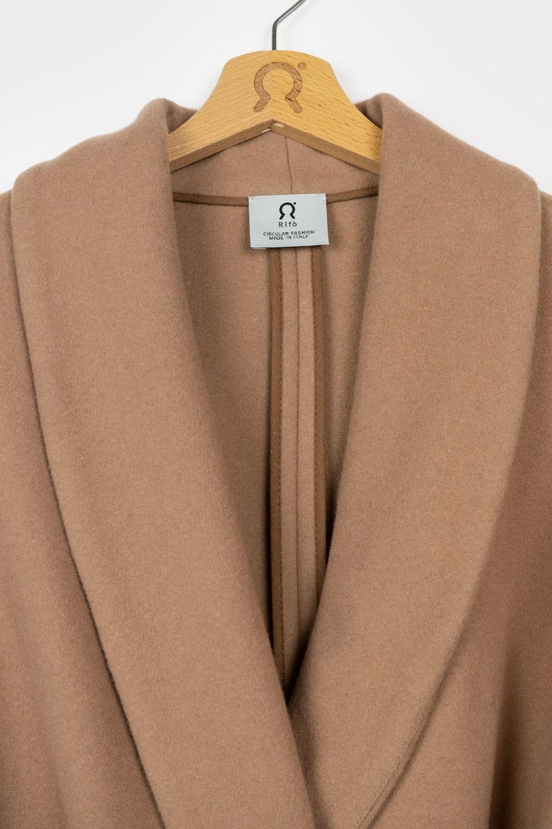 Beige Cammello | Cappotto kimono donna lana rigenerata