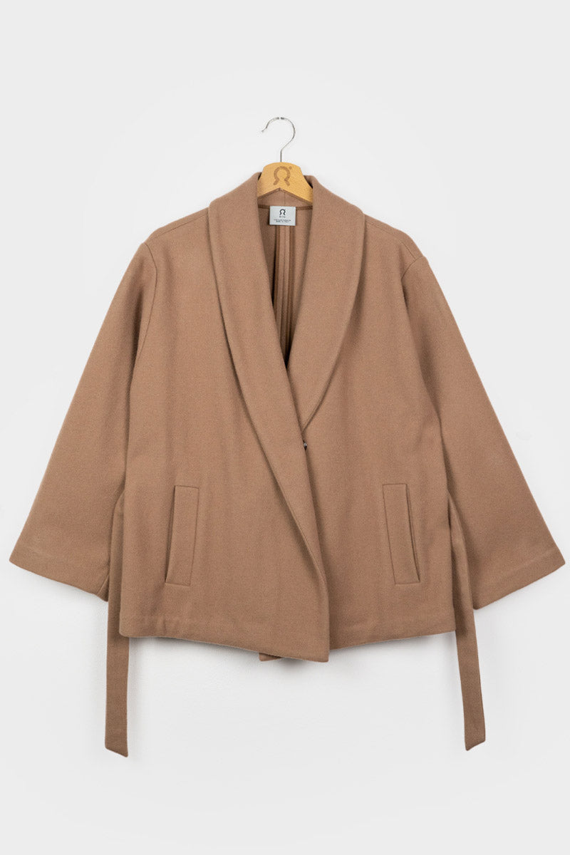 Beige Cammello | Cappotto kimono donna lana rigenerata