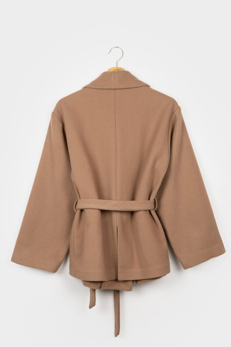 Beige Cammello | Cappotto kimono donna lana rigenerata