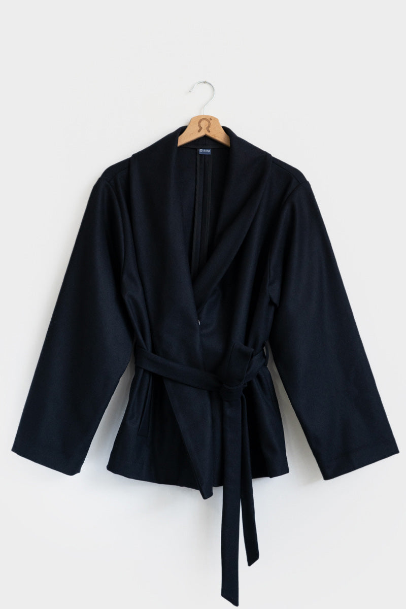 Blu Marina | Cappotto kimono donna lana rigenerata