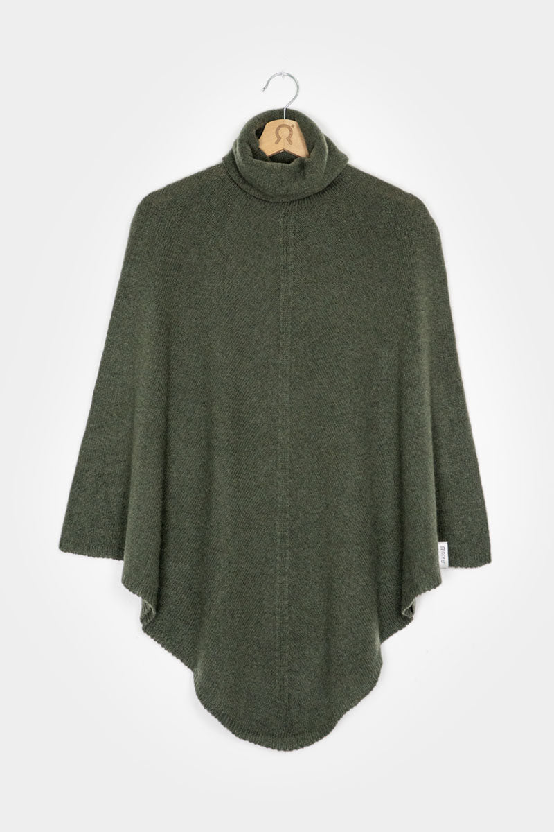 Verde Foresta | Poncho cashmere rigenerato collo alto