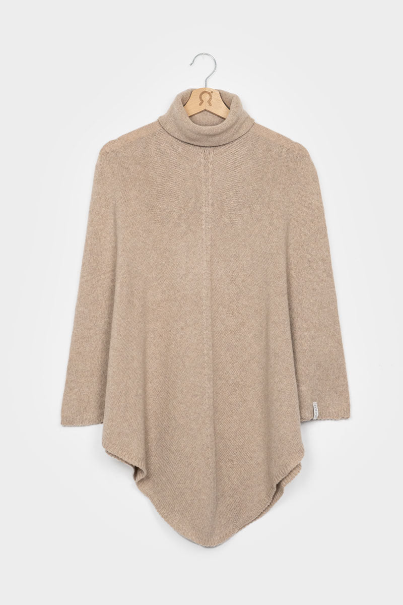 Beige Sabbia | Poncho cashmere rigenerato collo alto