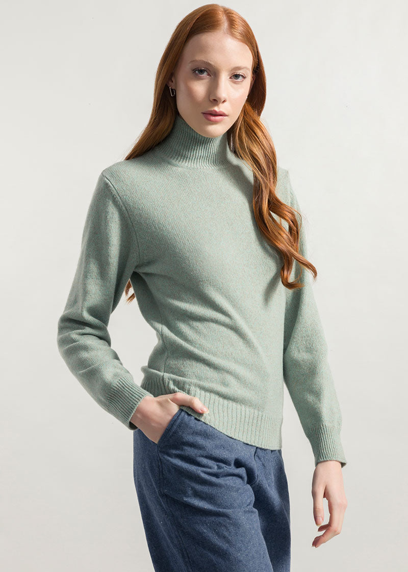 Mouline Verde Licheni | Maglia collo alto cashmere rigenerato