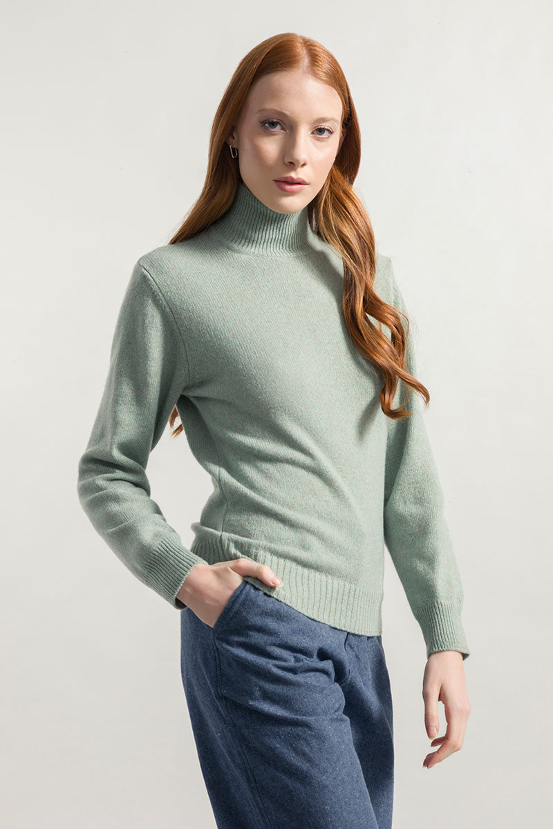 Mouline Verde Licheni | Maglia collo alto cashmere rigenerato