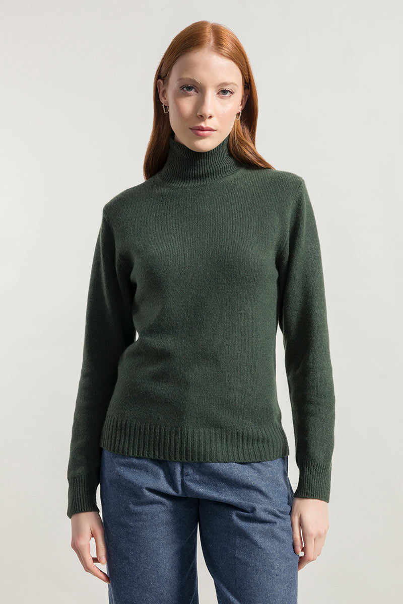 Verde Foresta | Maglia collo alto cashmere rigenerato