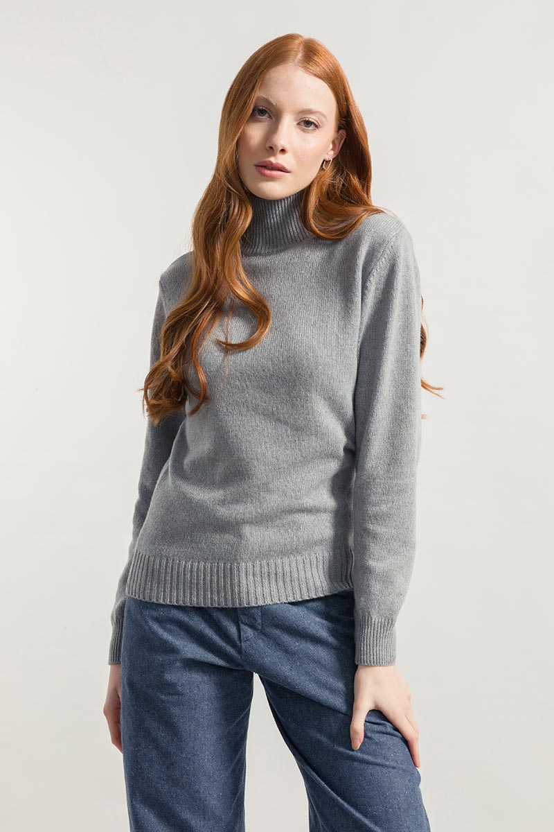 Grigio Calce | Maglia collo alto cashmere rigenerato