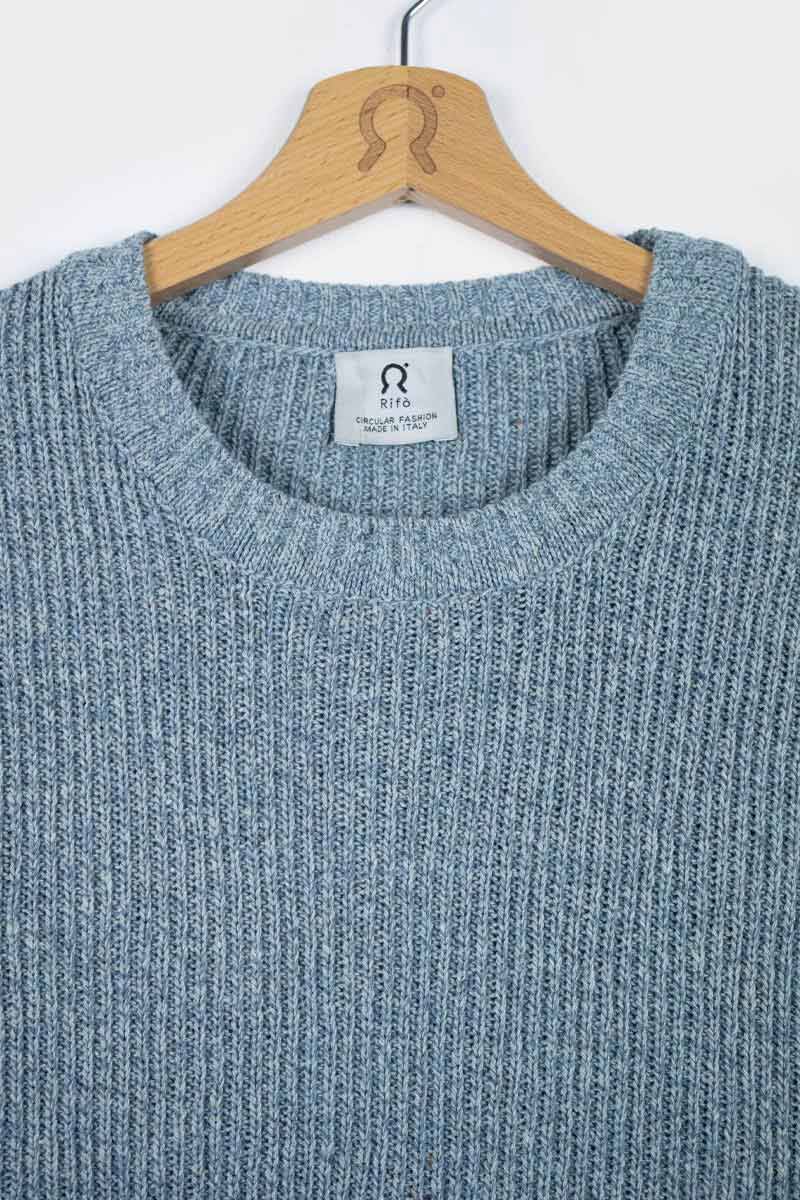 Chanteclaire Azzurro Mediterraneo | Maglioncino cotone jeans rigenerato paricollo