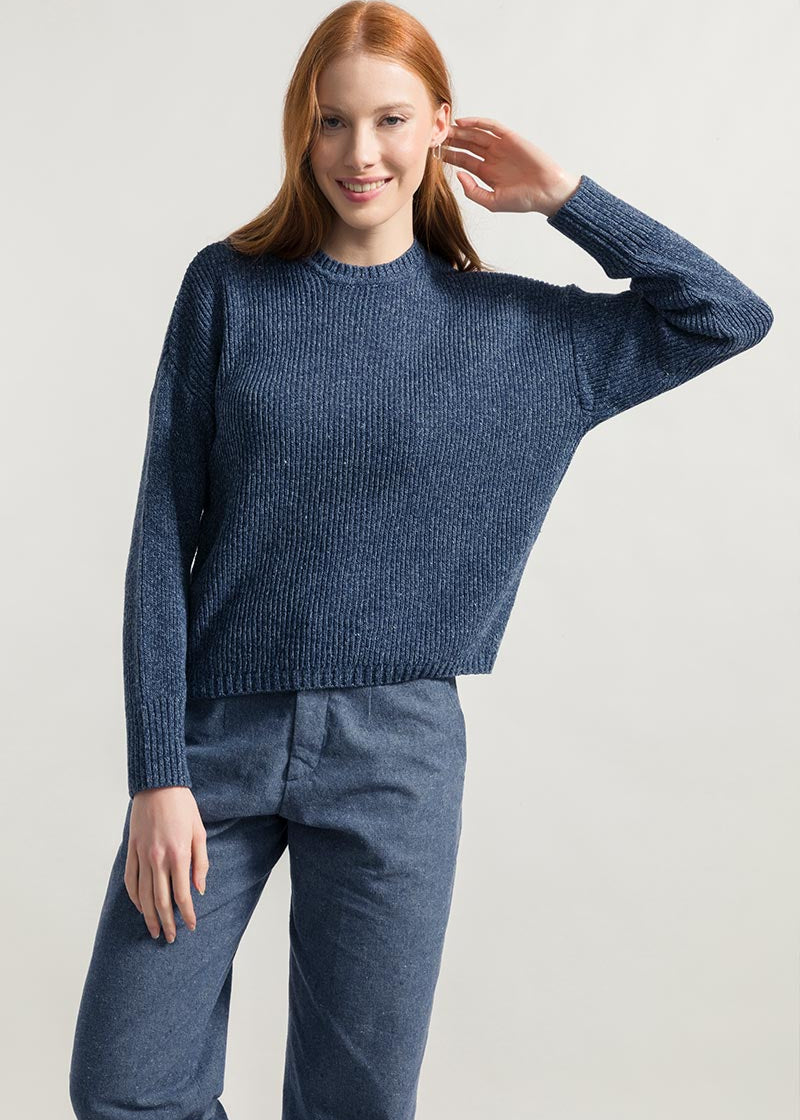 Chanteclaire Blu Baltico | Maglioncino cotone jeans rigenerato paricollo