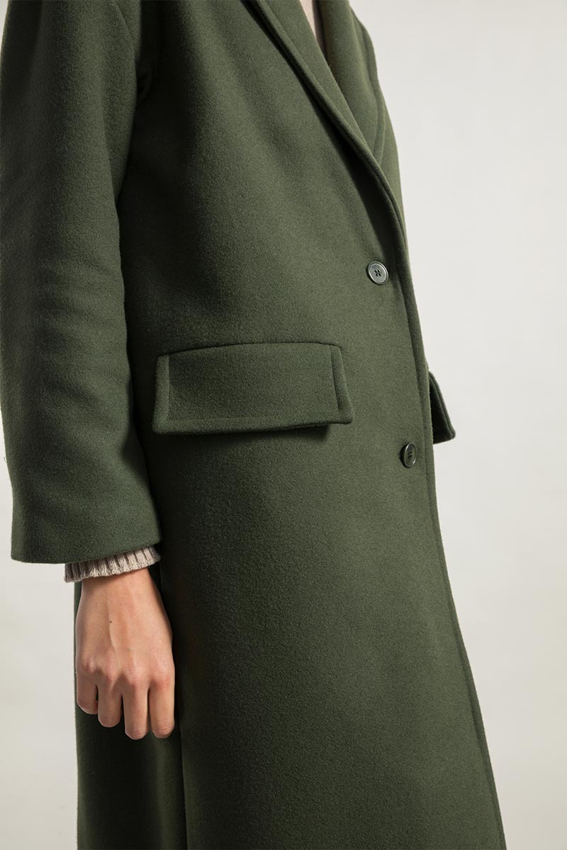 Verde Felce | Cappotto lungo donna lana rigenerata