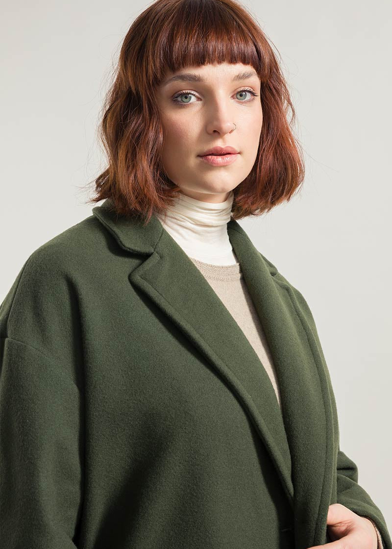 Verde Felce | Cappotto lungo donna lana rigenerata