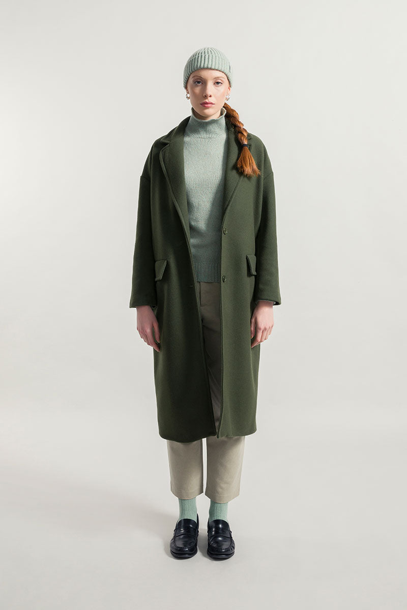 Verde Felce | Cappotto lungo donna lana rigenerata