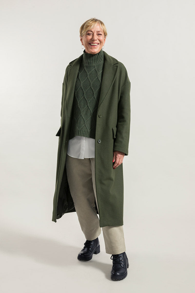 Verde Felce | Cappotto lungo donna lana rigenerata