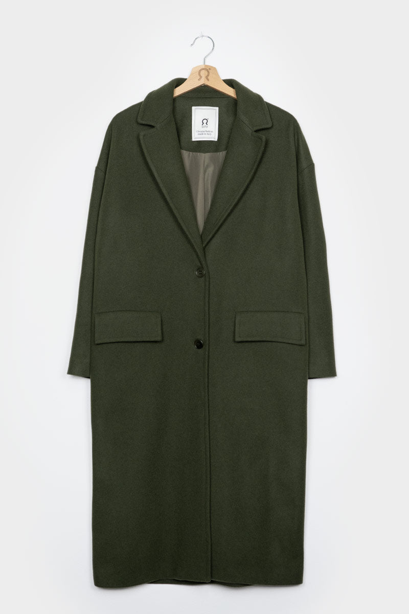 Verde Felce | Cappotto lungo donna lana rigenerata