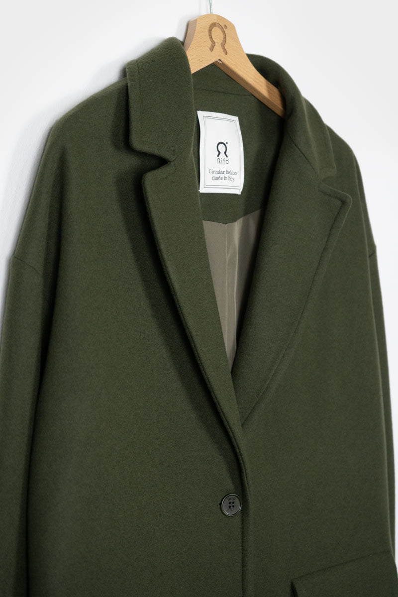 Verde Felce | Cappotto lungo donna lana rigenerata