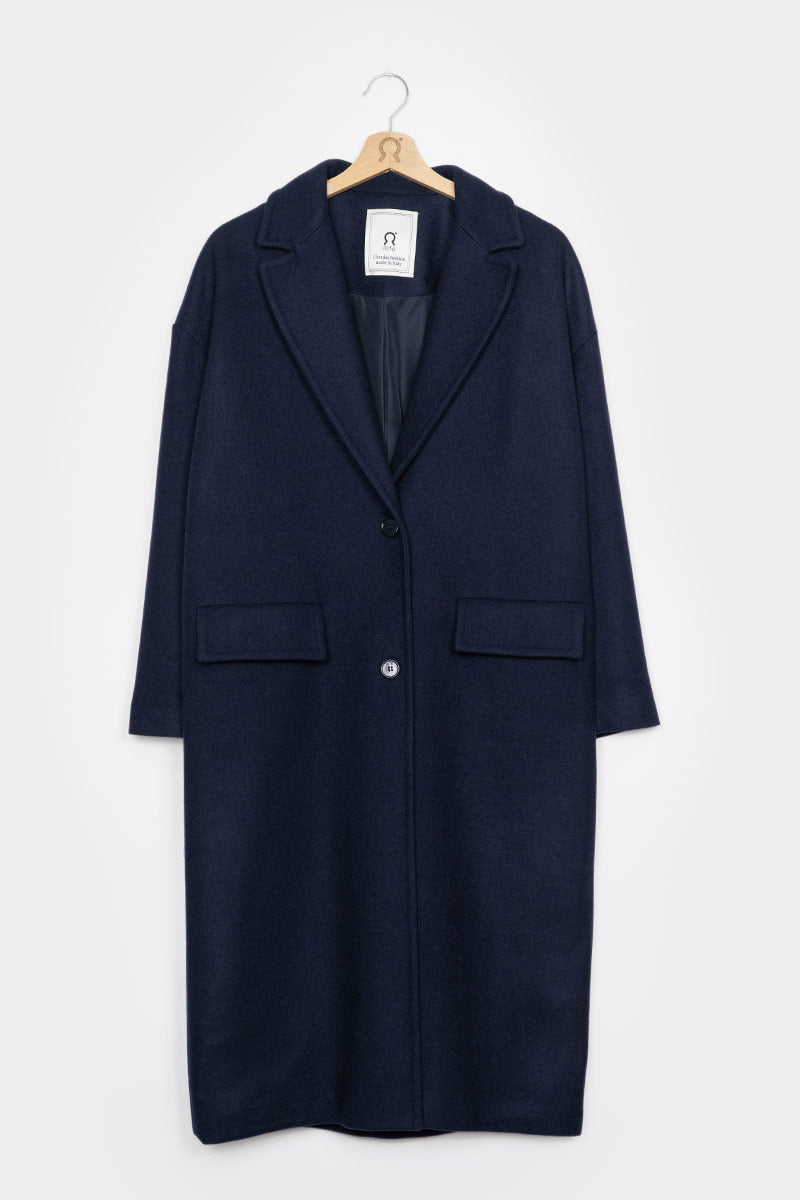 Blu Marina | Cappotto lungo donna lana rigenerata